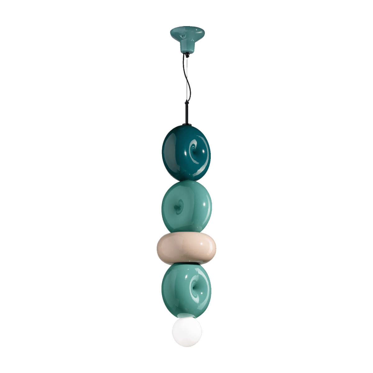 4-element ceramic suspension lamp in turquoise, sand grey and petrol green 25x85cm Bumbum - Ferroluce