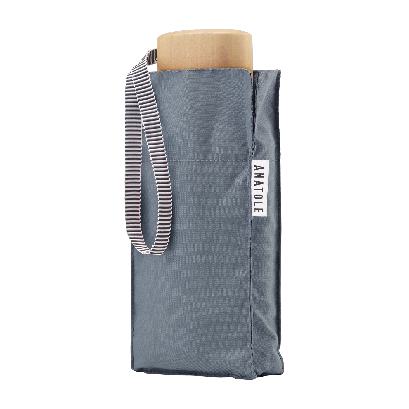 Mini wood and recycled canvas blue-grey umbrella 17, 5cm Victor - Anatole