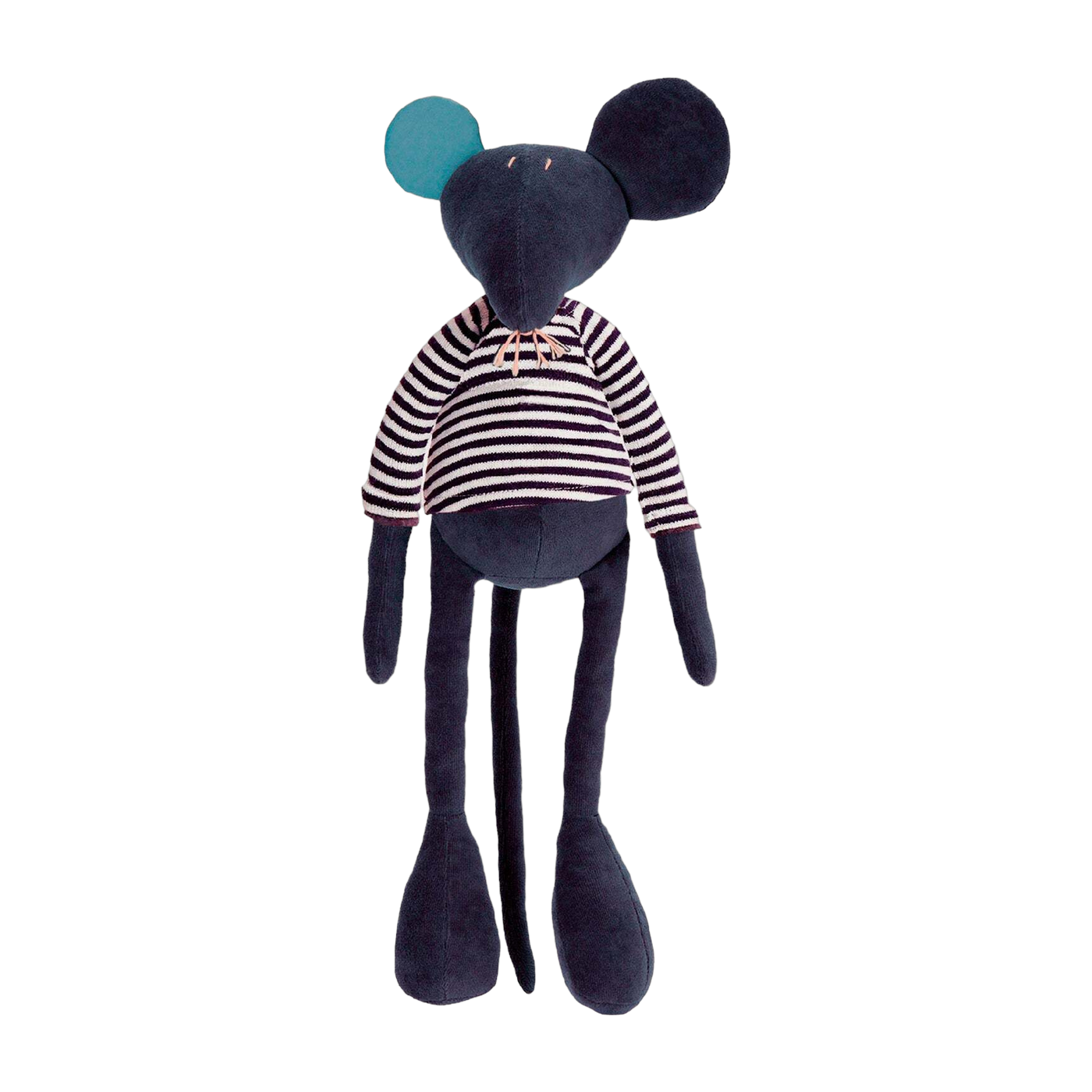 Peluche le rat bleu nuit avec sa marinière en coton grand 48cm Hector - Adada