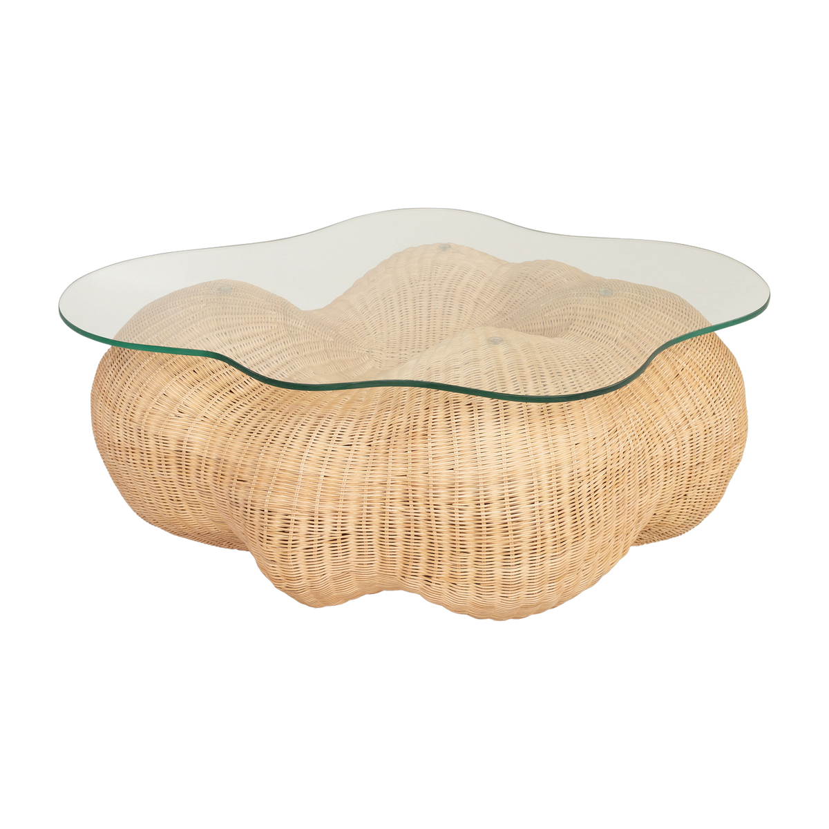 Couchtisch aus gehärtetem Glas und rotin natur 107x42cm Cloud - Versmissen