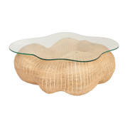 Coffee table in tempered glass and rotin natural 107x42cm Cloud - Versmissen