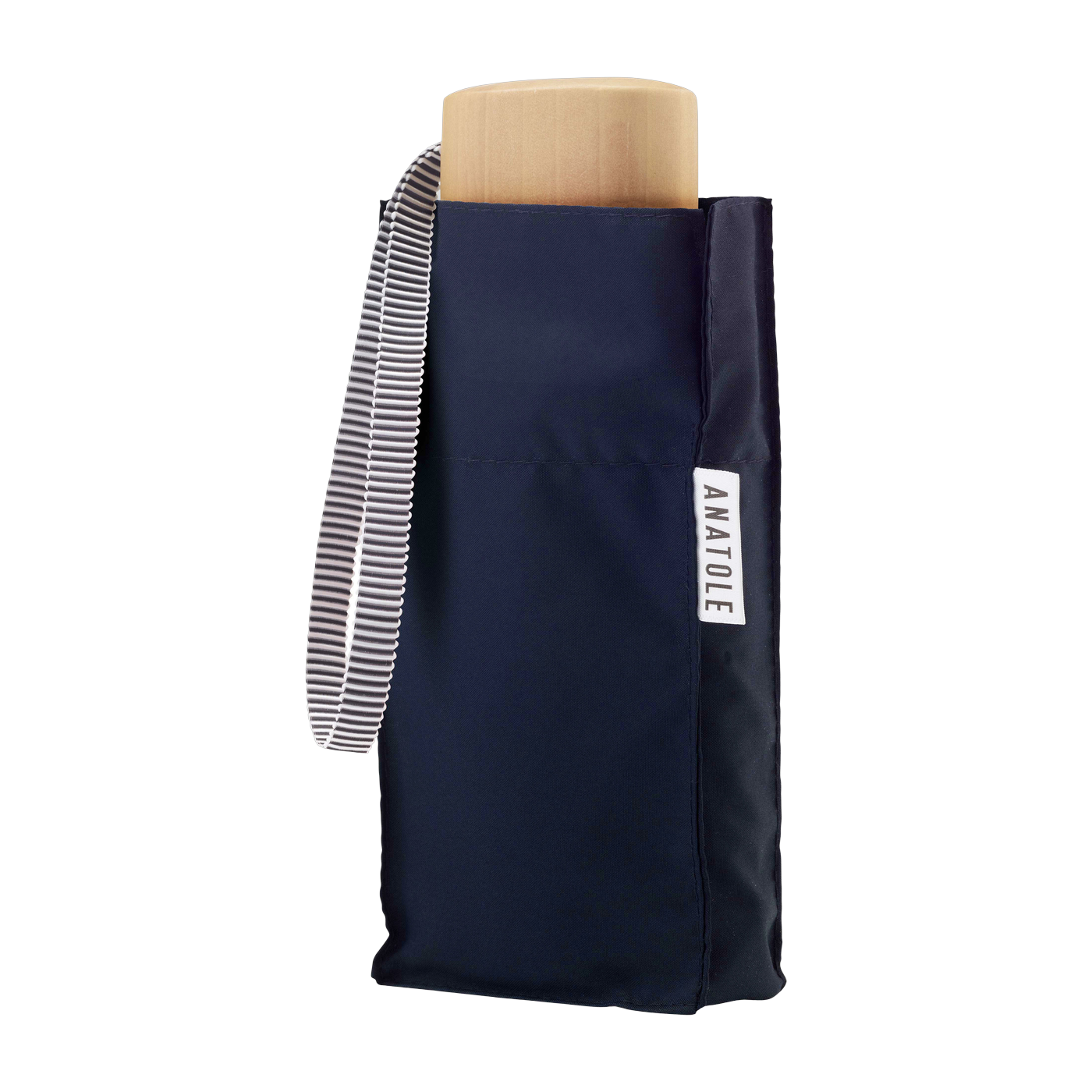 Mini 17. 5cm navy blue wood and recycled canvas umbrella Colette - Anatole