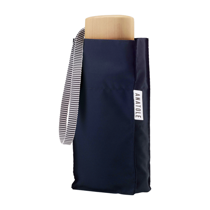 Mini umbrella in wood and recycled fabric navy blue 17.5cm Colette - Anatole