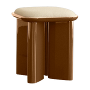 Pouf Lazare en médium laqué caramel  et assise en bouclette crème 40x46cm Lazare - Gabrielle paris