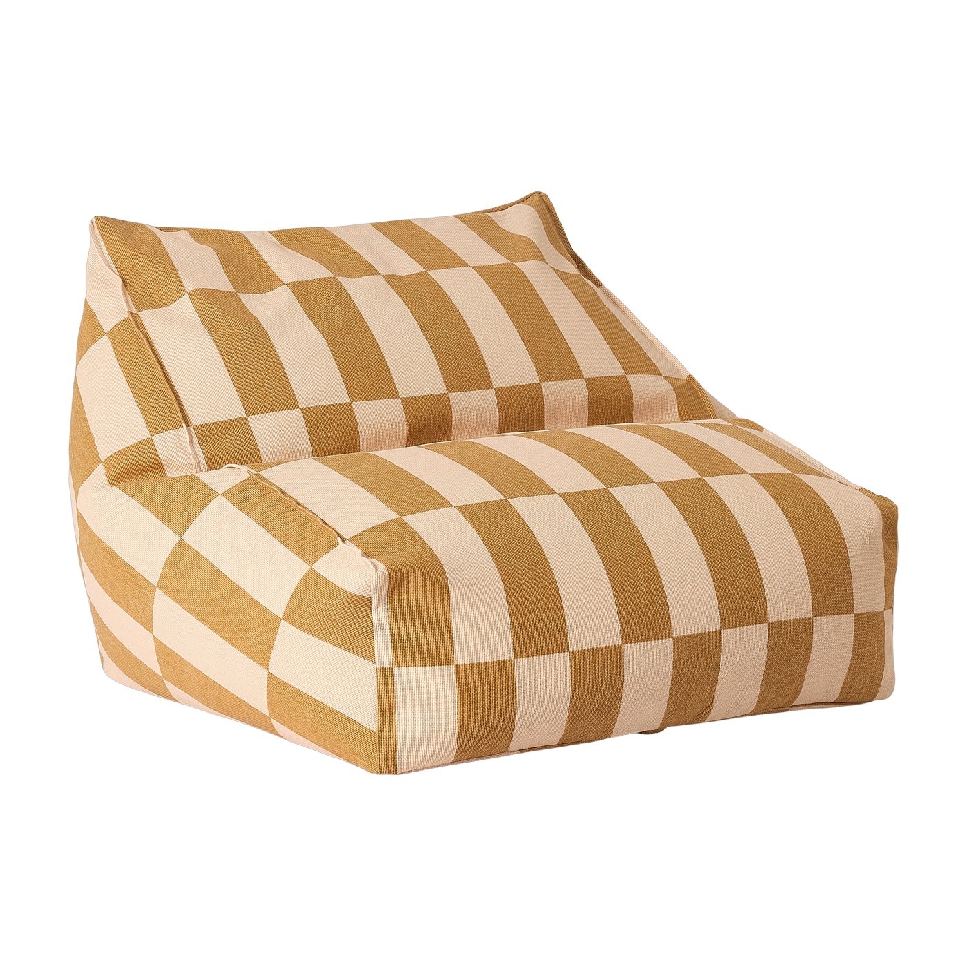 Organic cotton Pouf armchair with mustard and beige checks 74x40x60cm Vibes - Nobodinoz