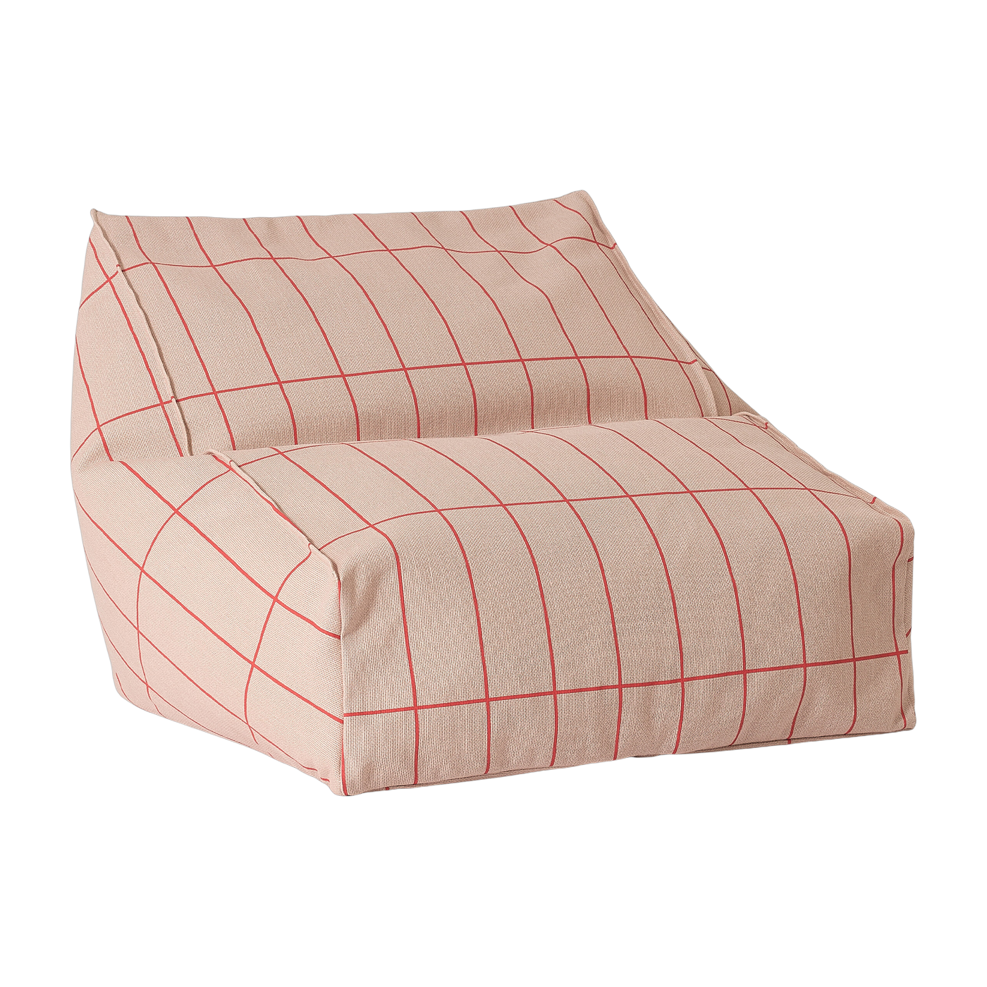 Pouf armchair in pink and red checked organic cotton 74x40x60cm Vibes - Nobodinoz