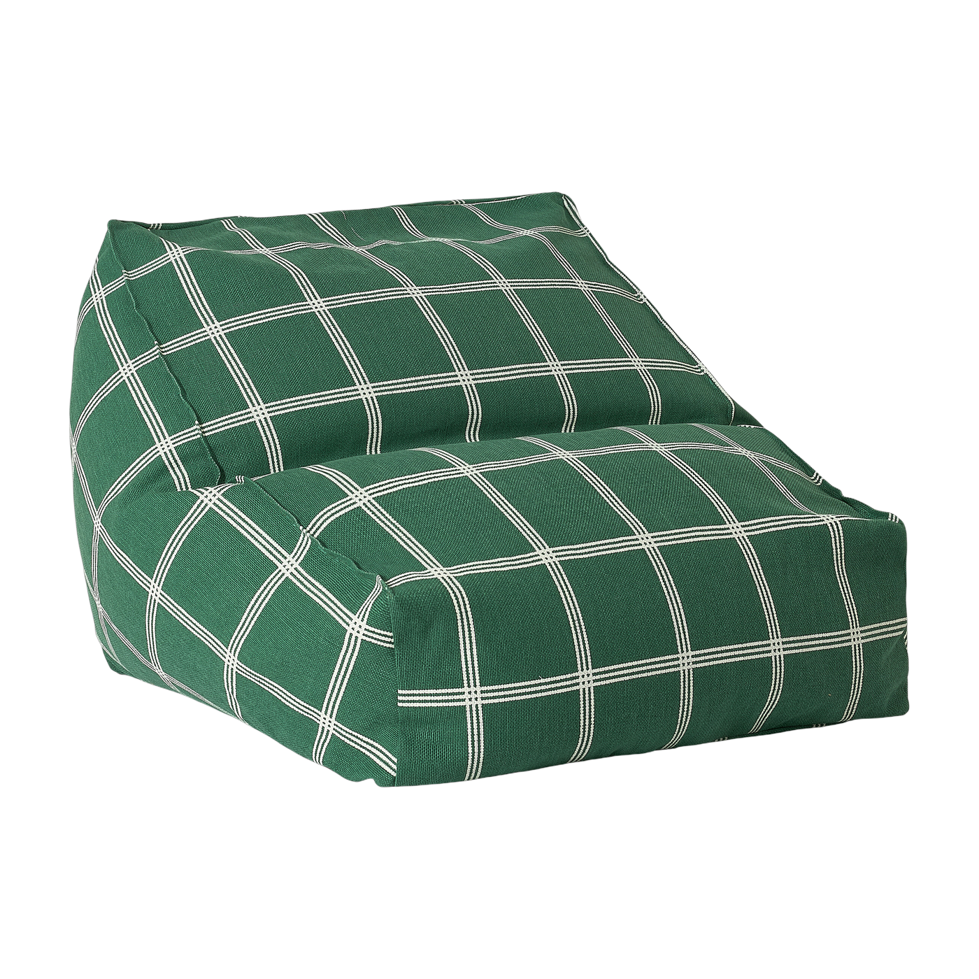 Green and white checked organic cotton pouf 74x40x60cm Vibes - Nobodinoz
