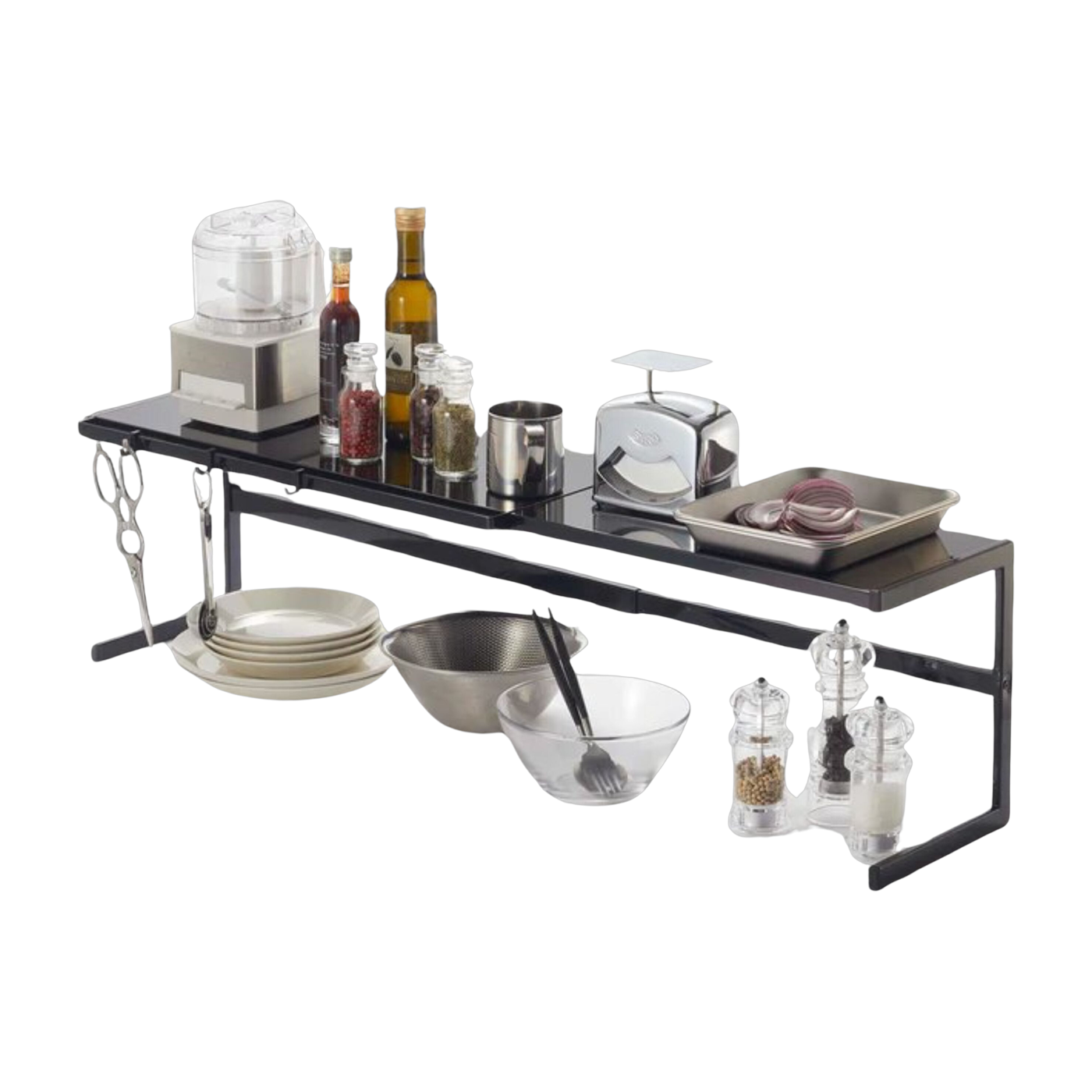 Estante de cocina delgado y extensible de acero negro 92x22, 5x25cm - Yamazaki