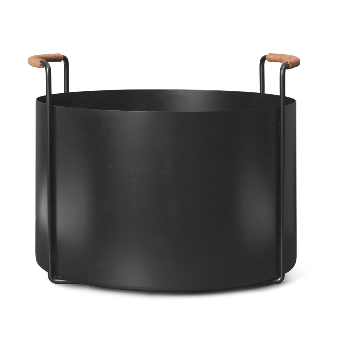 Panier à bois de chauffage en fer noir et cuir marron 42x40x32,4cm Port - Ferm Living