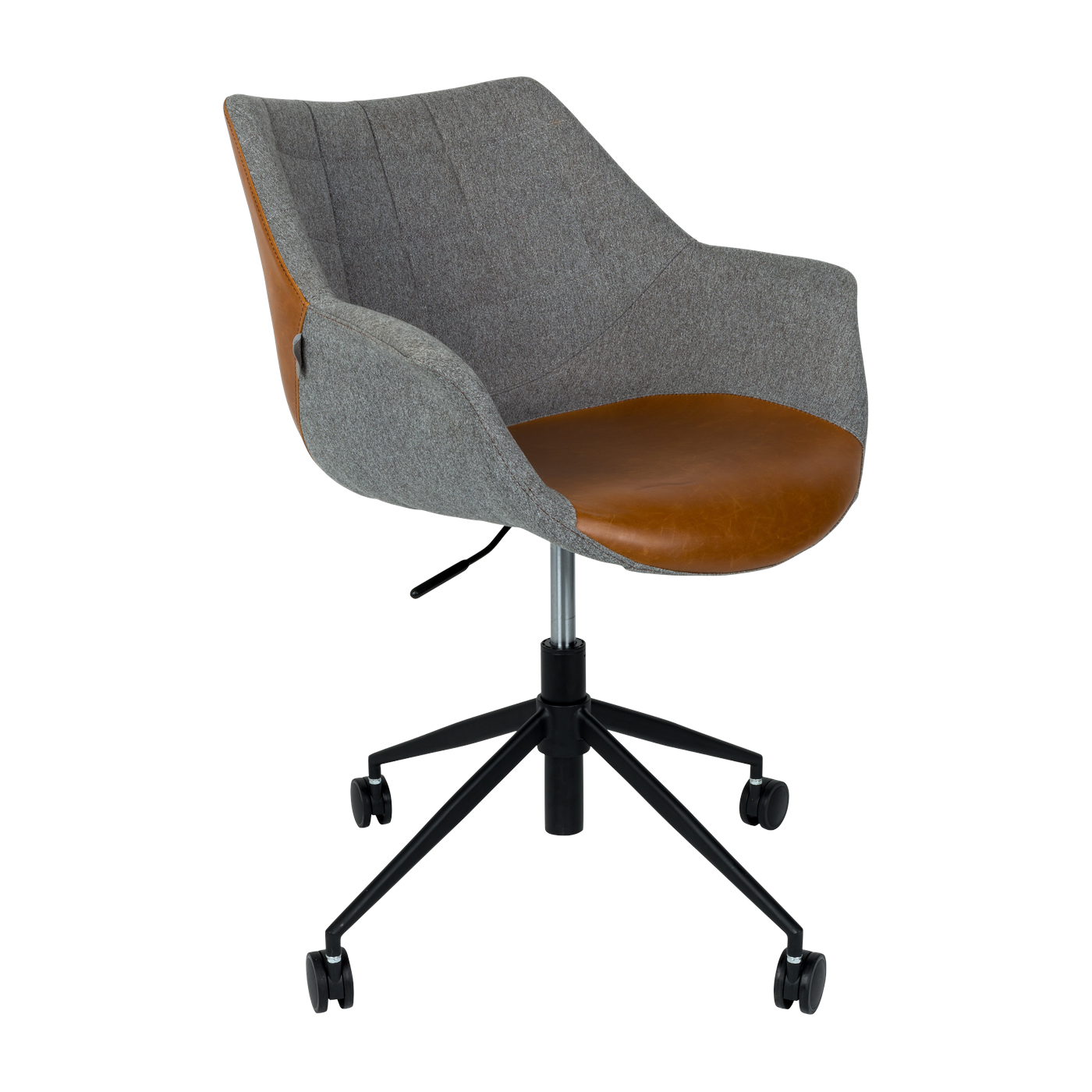 bureau sedia in poliestere grigio e pelle marrone su rotelle 79 cm Doulton - Zuiver