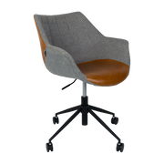 Doulton grey polyester and brown leather rolling chair 79cm from bureau - Zuiver