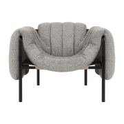 Puffy lounge armchair in grey wool and black steel - Hem