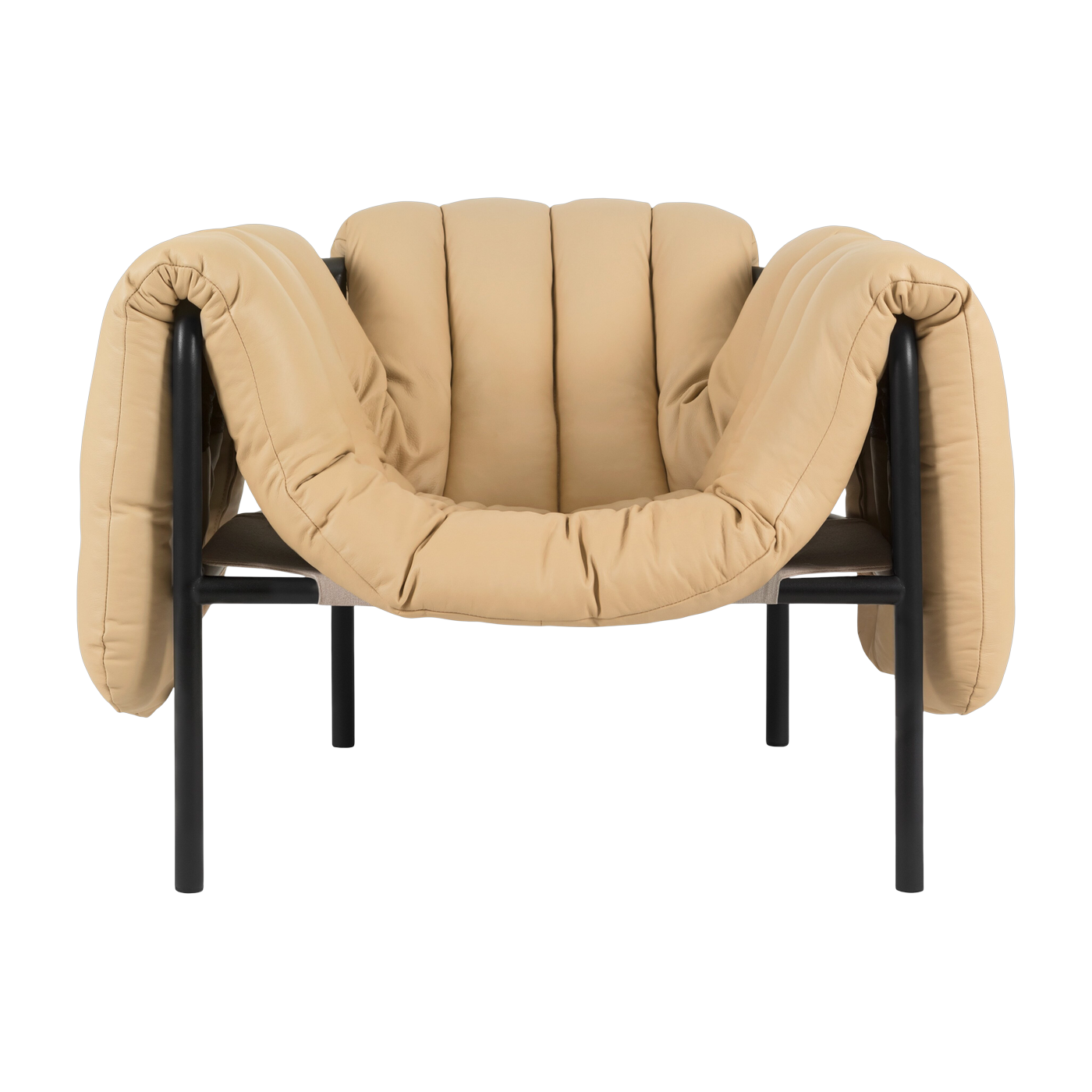 Poltrona lounge Puffy in pelle sabbia e acciaio nero Hem