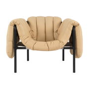 Fauteuil lounge en cuir sable et acier noir Puffy - Hem