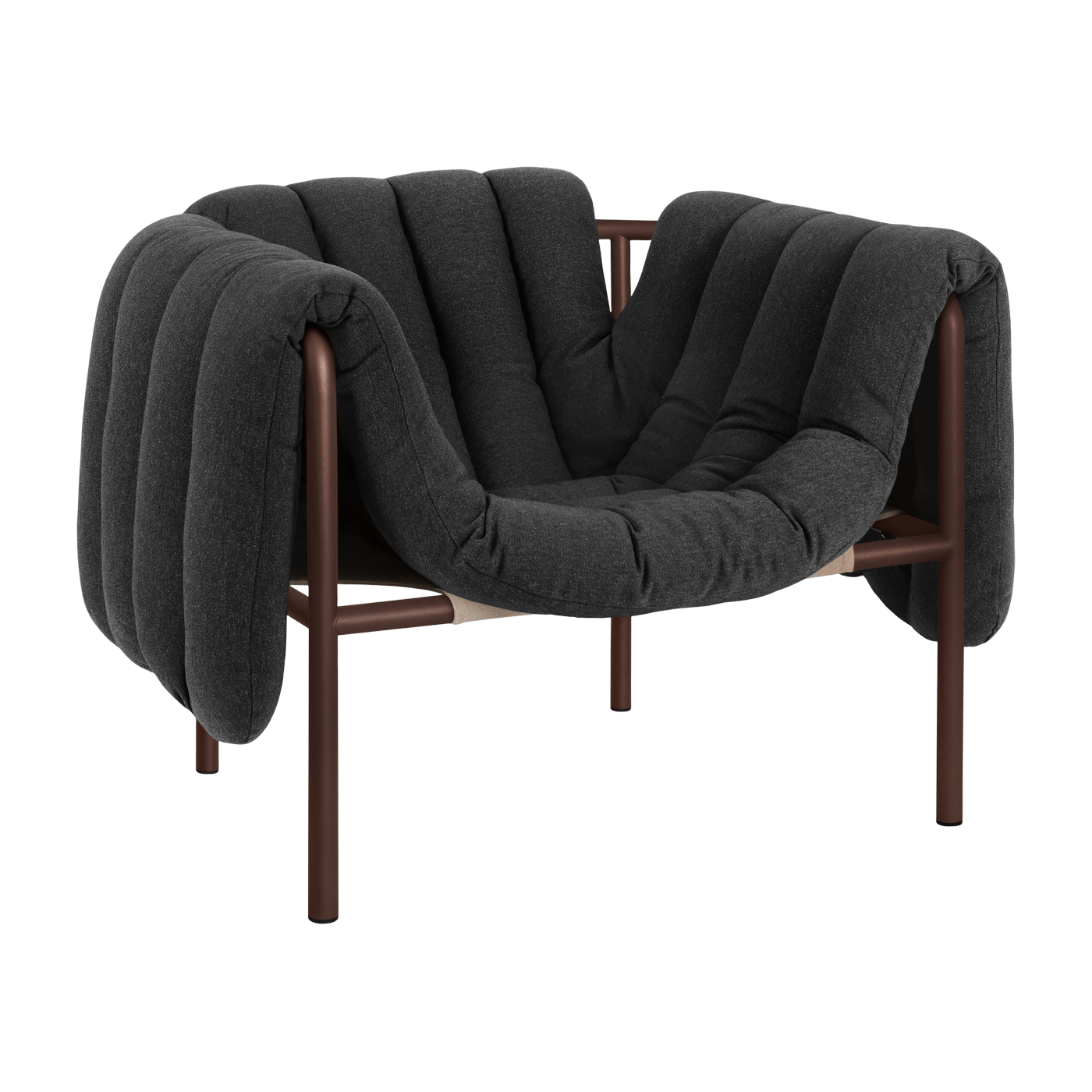 Poltrona lounge Puffy in cotone antracite e acciaio marrone - La poltrona lounge Puffy è generosa e massiccia. Hem
