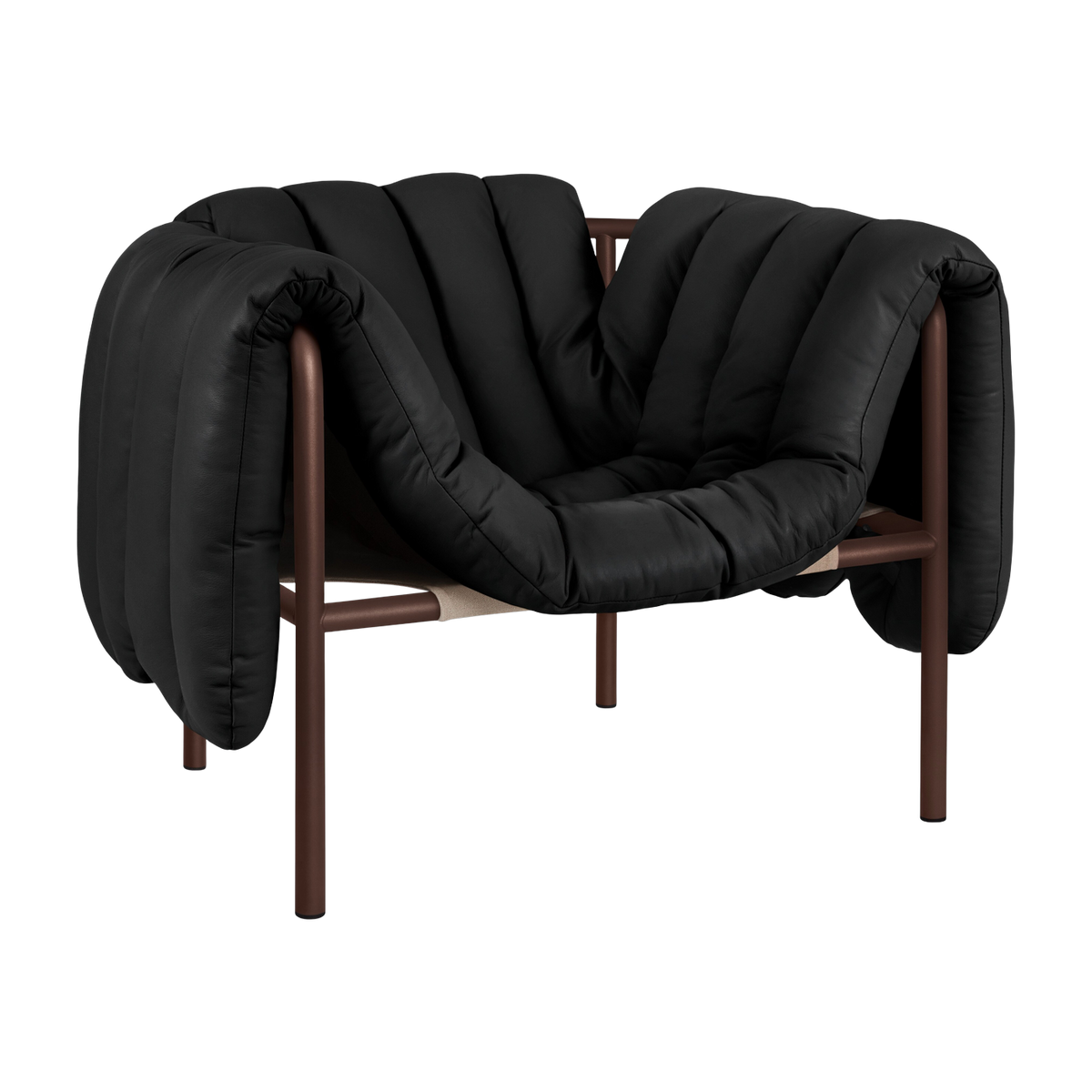 Poltrona da salotto Puffy in pelle nera e acie marrone - Hem