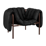Fauteuil lounge en cuir noir et acie marron Puffy - Hem