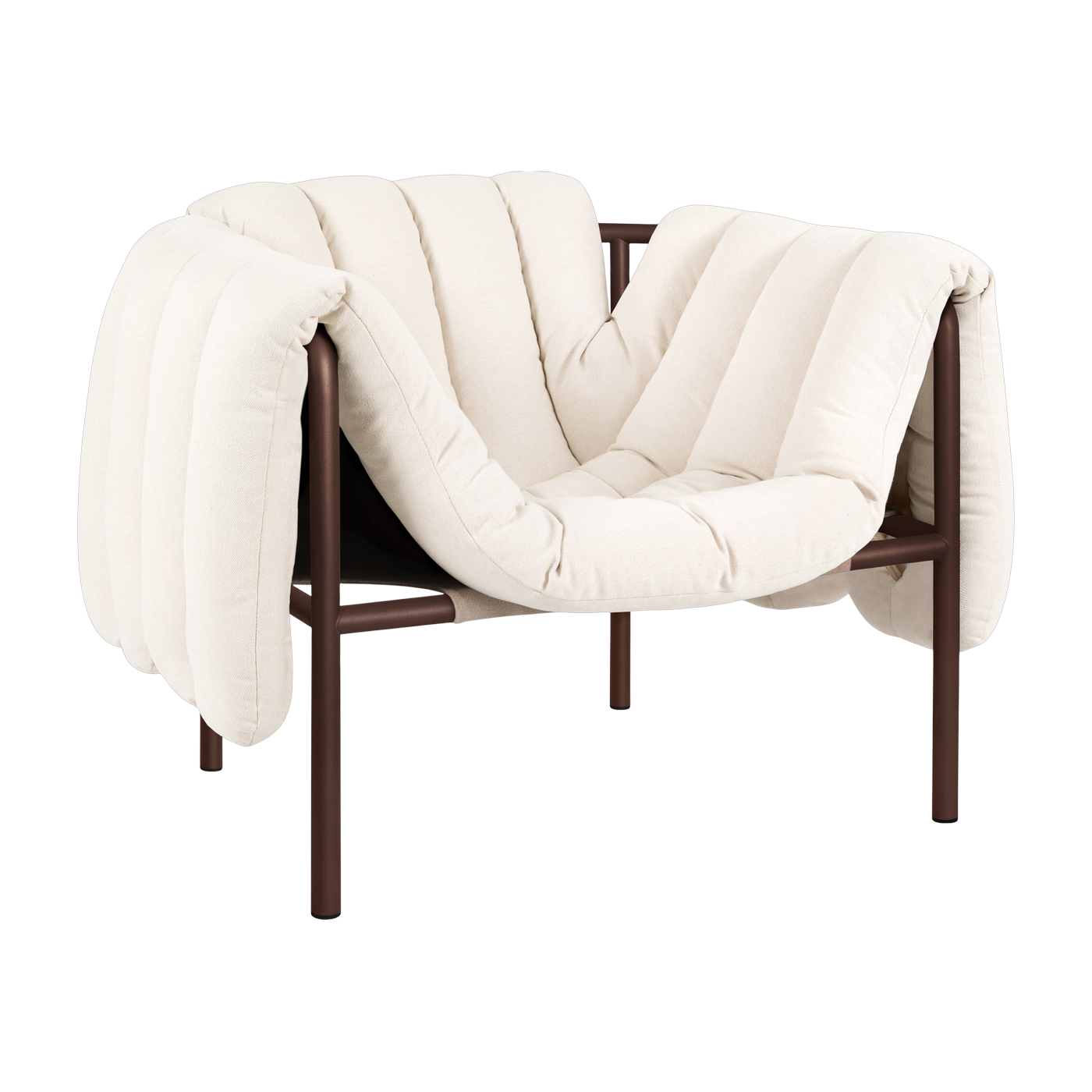 Poltrona lounge Puffy in cotone naturale e acciaio marrone - La poltrona lounge Puffy è generosa e massiccia. Hem