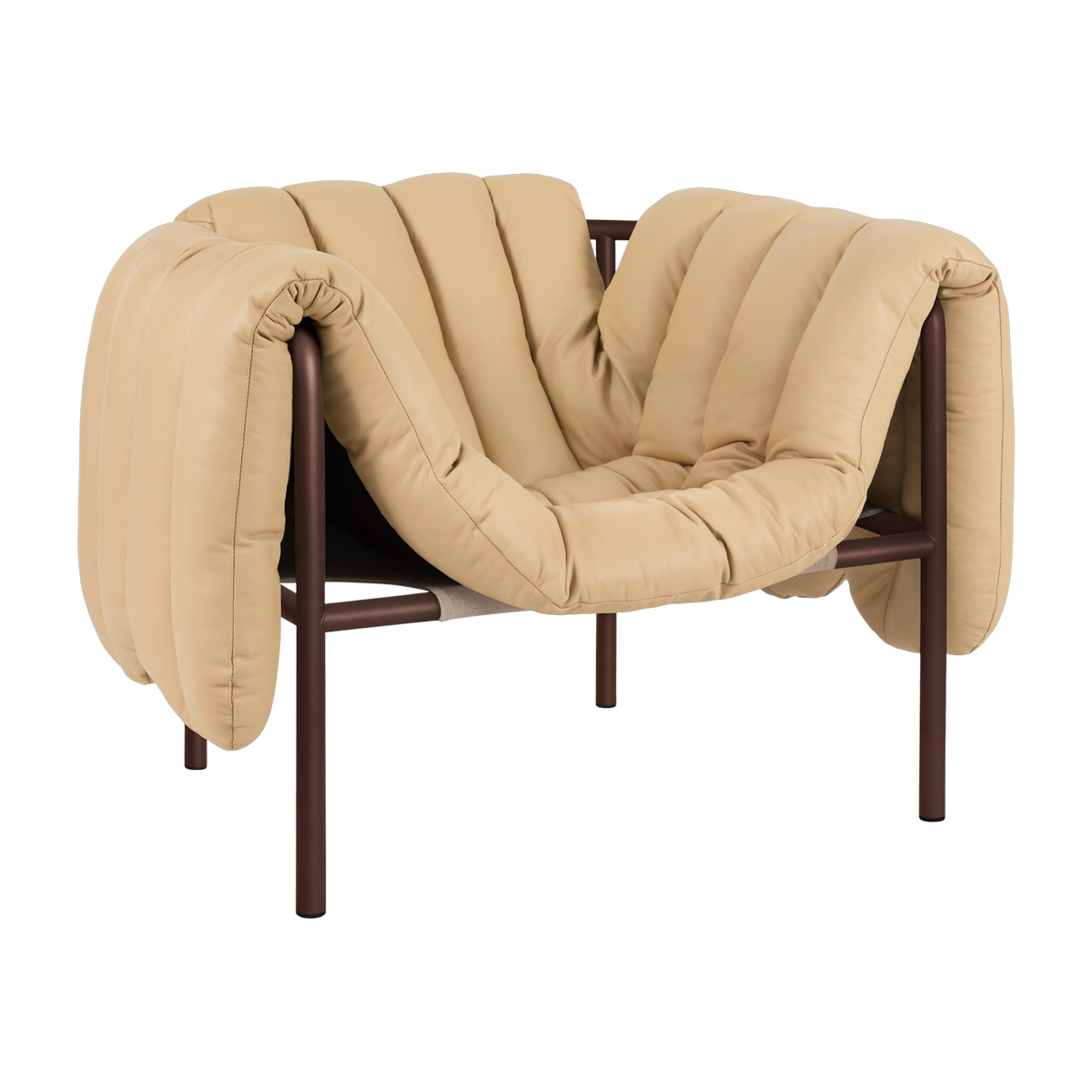 Poltrona lounge Puffy in pelle sabbia e acciaio marrone Hem