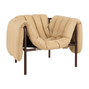 Fauteuil lounge en cuir sable et acier marron Puffy - Hem
