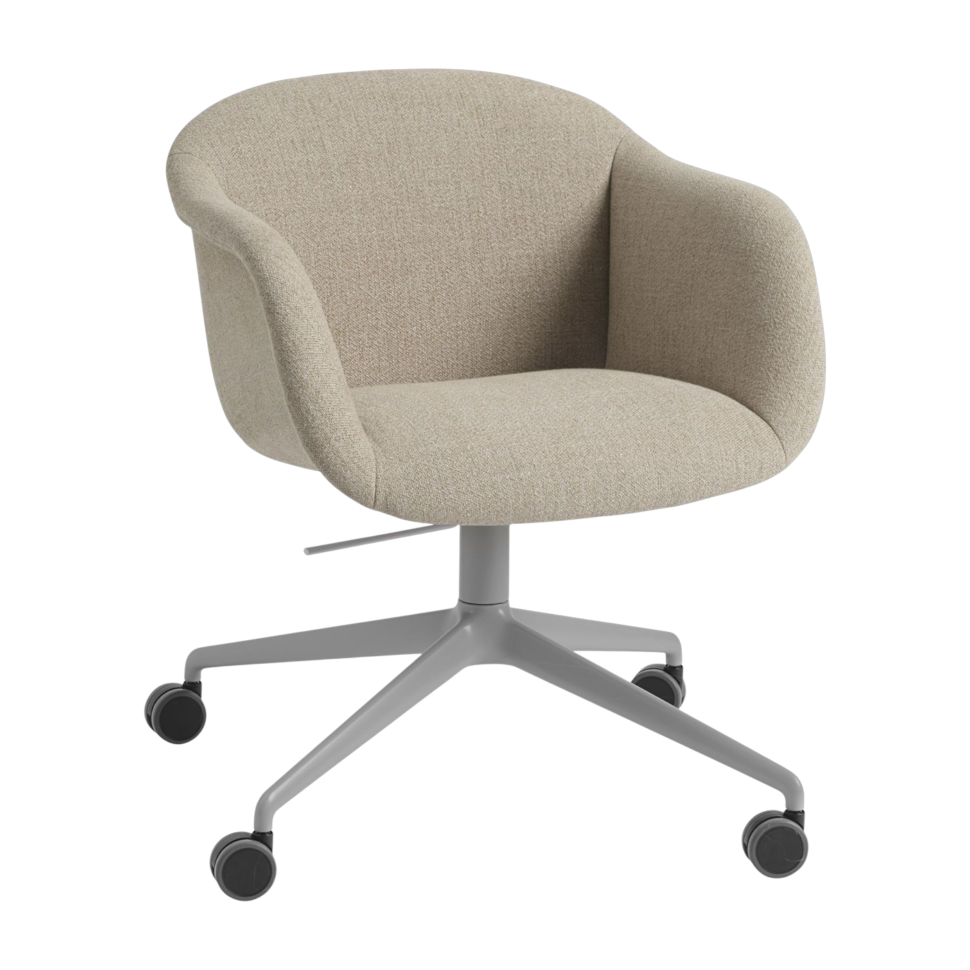 Fiber Silla con reposabrazos giratorios y ruedas en tejido beige - Muuto