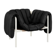 Lounge-Sessel aus schwarzem Leder und cremefarbenem Stahl Puffy -. Hem