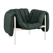 Fauteuil lounge en cuir vert foncé et acier crème Puffy - Hem