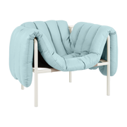 Lounge-Sessel aus hellblauem Leder und cremefarbenem Stahl Puffy -. Hem