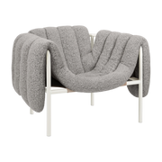 Fauteuil lounge en laine grise et acier crème Puffy - Hem