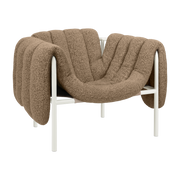 Fauteuil lounge en laine marron et acier crème Puffy - Hem