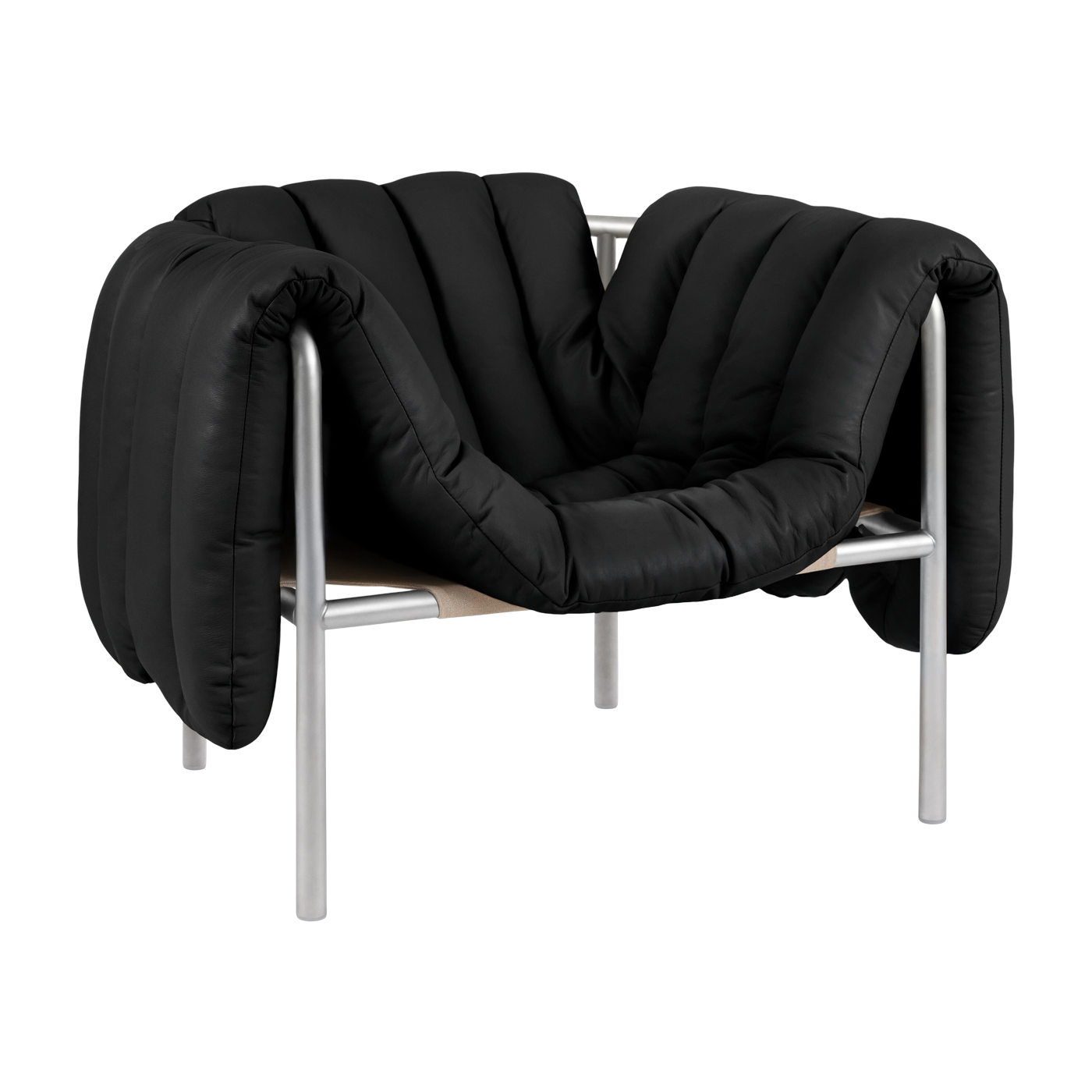 Poltrona lounge Puffy in pelle nera e acciaio - Hem