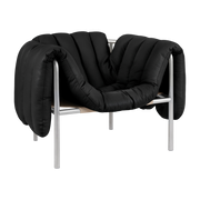 Fauteuil lounge en cuir noir et acier Puffy - Hem