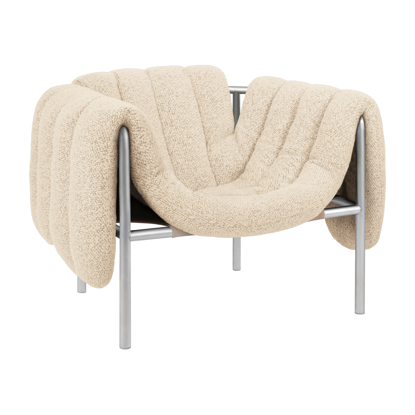 Poltrona lounge Puffy in lana beige e acciaio Hem