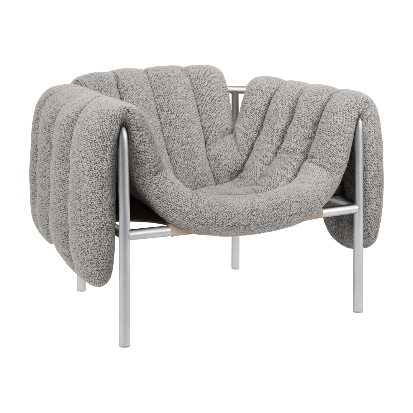 Poltrona lounge Puffy in lana grigio chiaro e acciaio Hem