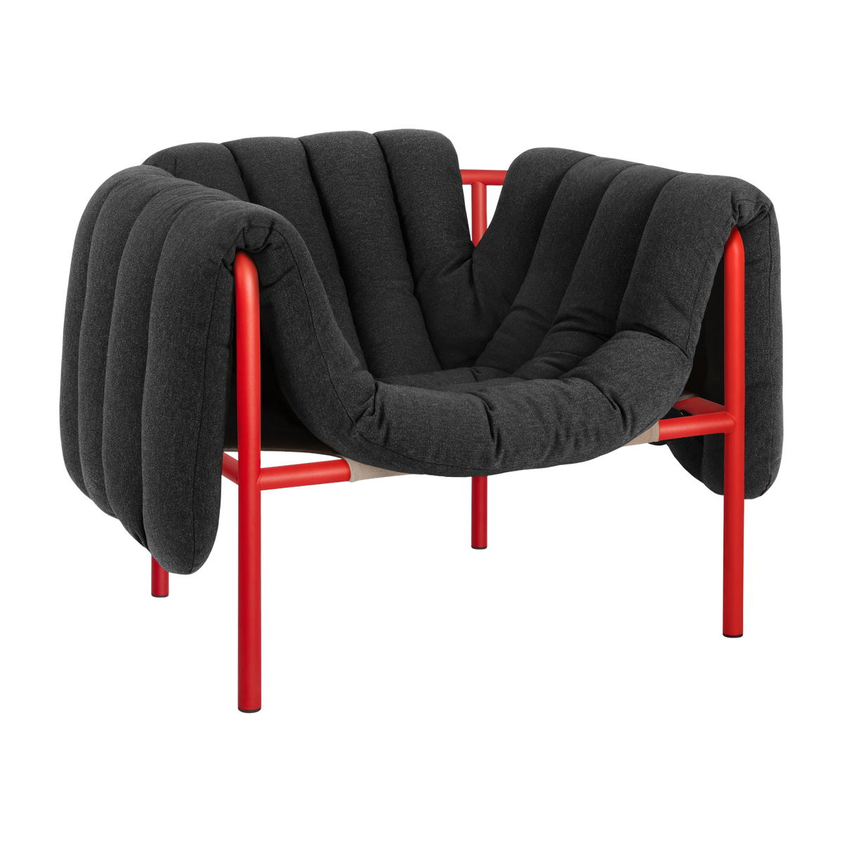 Lounge-Sessel aus anthrazitfarbener Baumwolle und rotem Stahl Puffy -. Hem