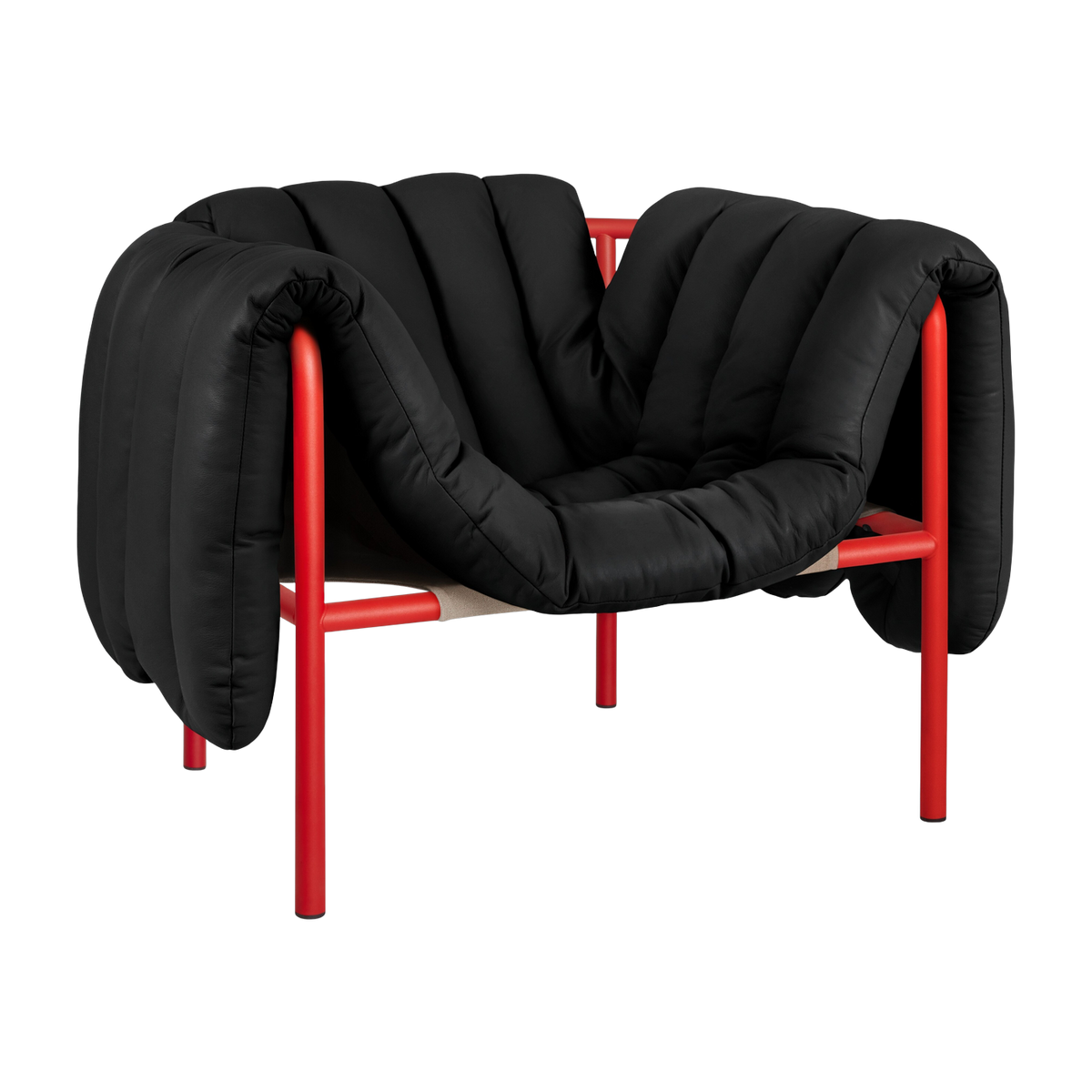 Lounge-Sessel aus schwarzem Leder und rotem Stahl Puffy -. Hem
