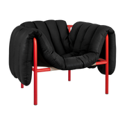 Sillón de salón Puffy de cuero negro y acero rojo - Hem