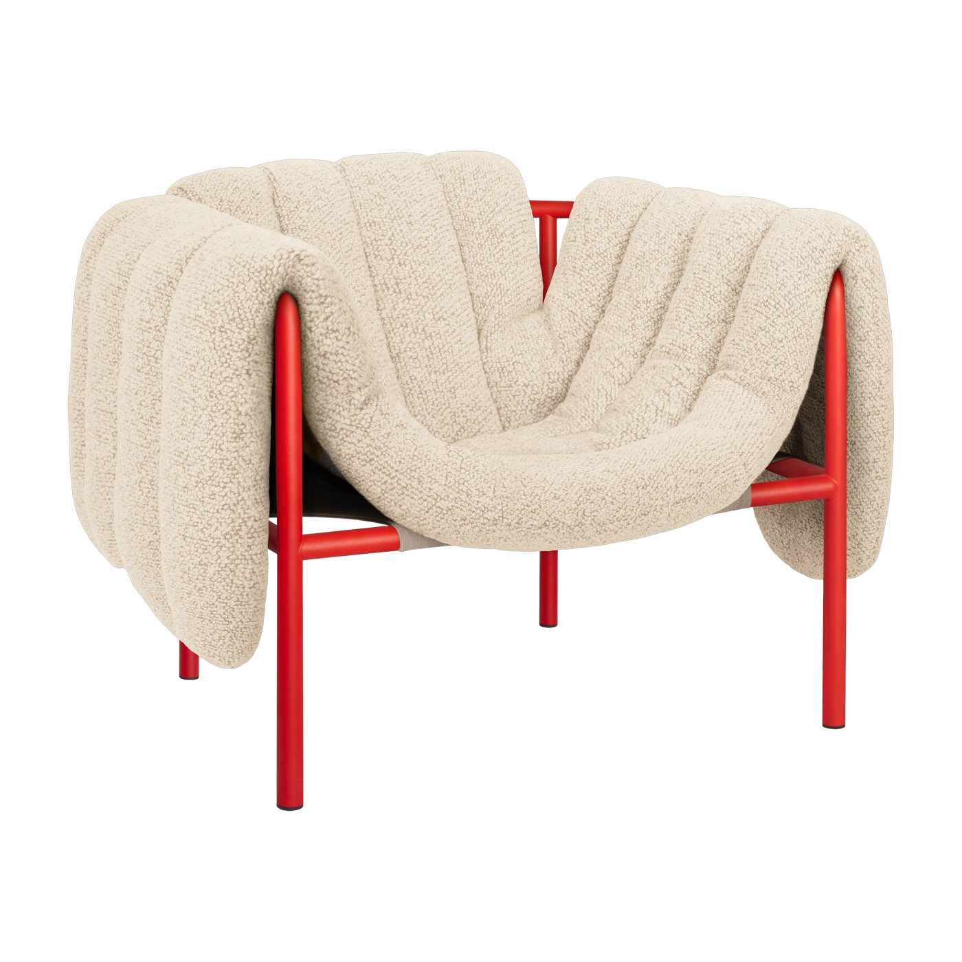 Lounge-Sessel aus beiger Wolle und rotem Stahl Puffy -. Hem