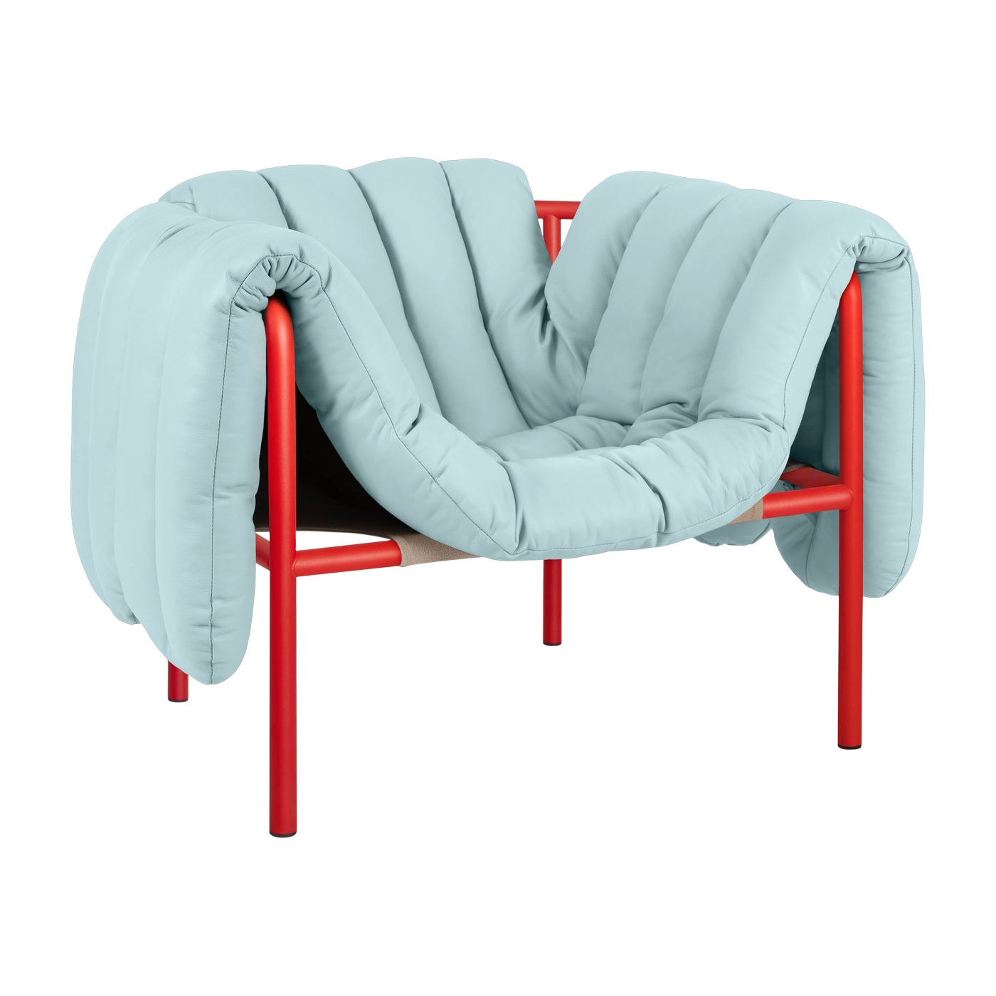 Lounge-Sessel aus hellblauem Leder und rotem Stahl Puffy -. Hem