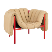Fauteuil lounge en cuir de sable et acier rouge Puffy - Hem