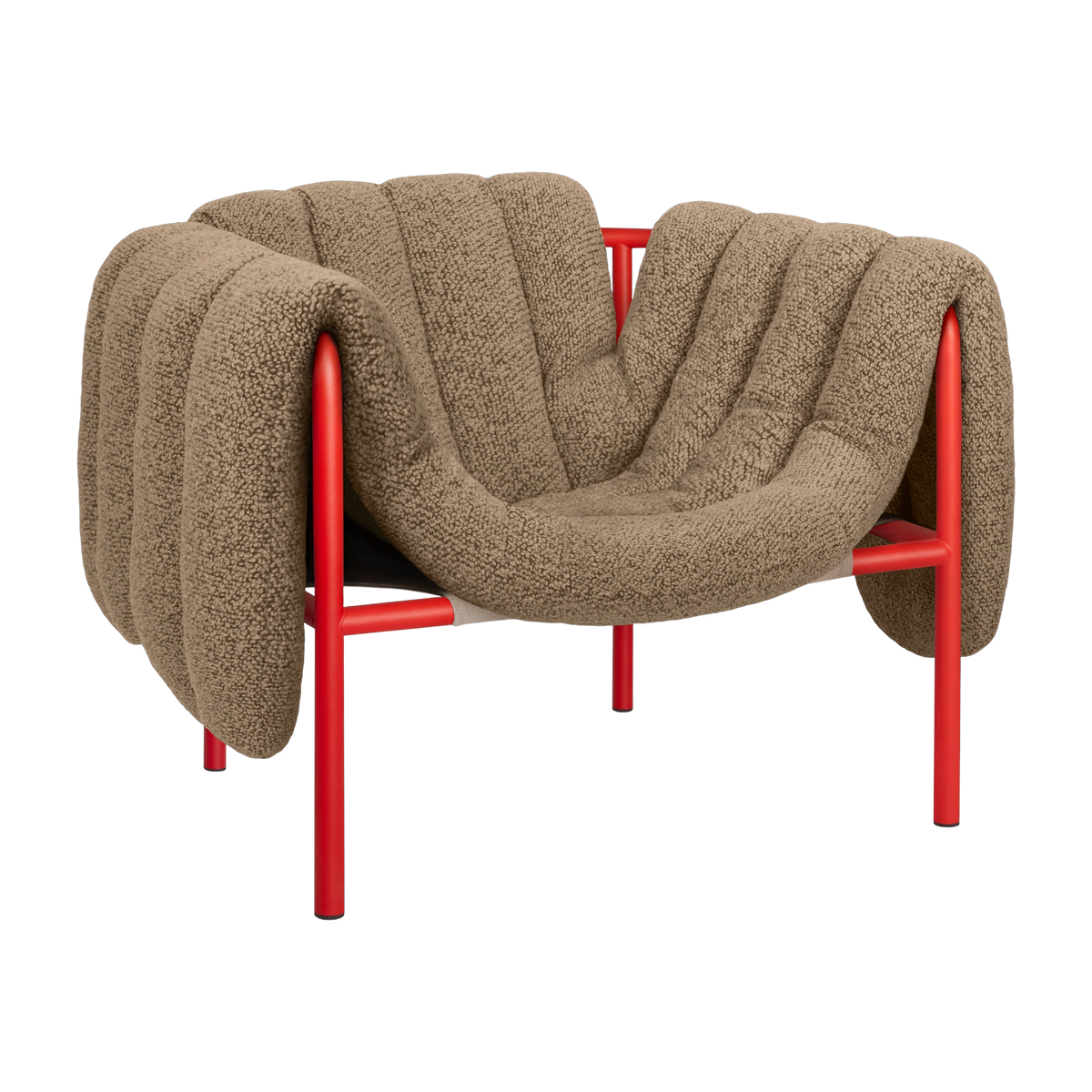 Lounge-Sessel aus brauner Wolle und rotem Stahl Puffy -. Hem