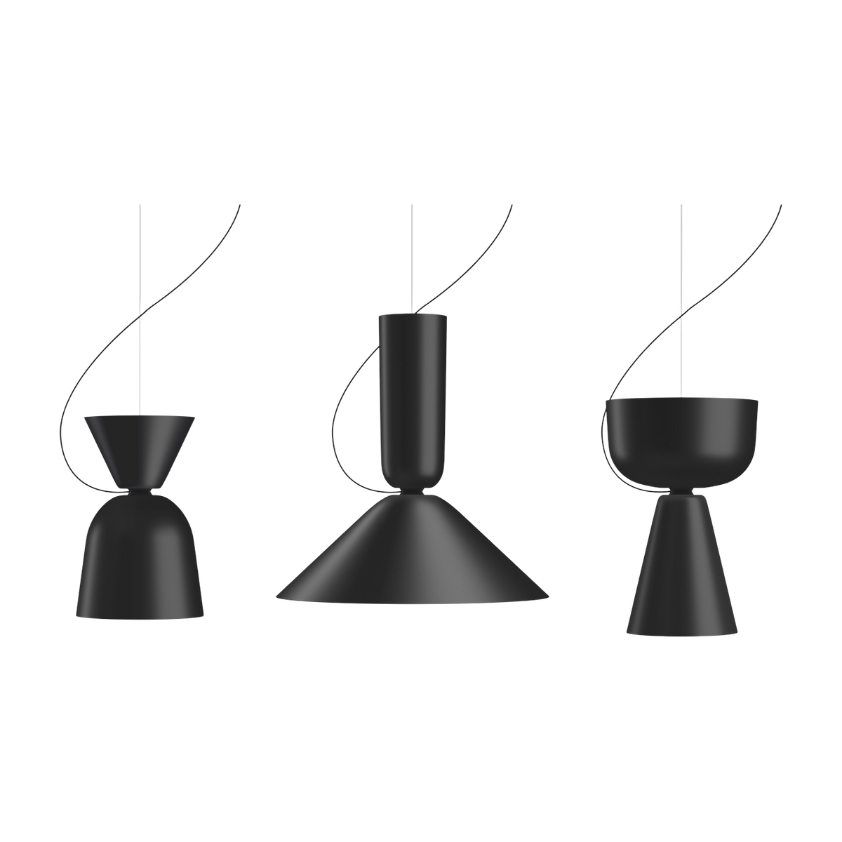 Set of three pendant lights in black lacquered steel Alphabeta - Hem