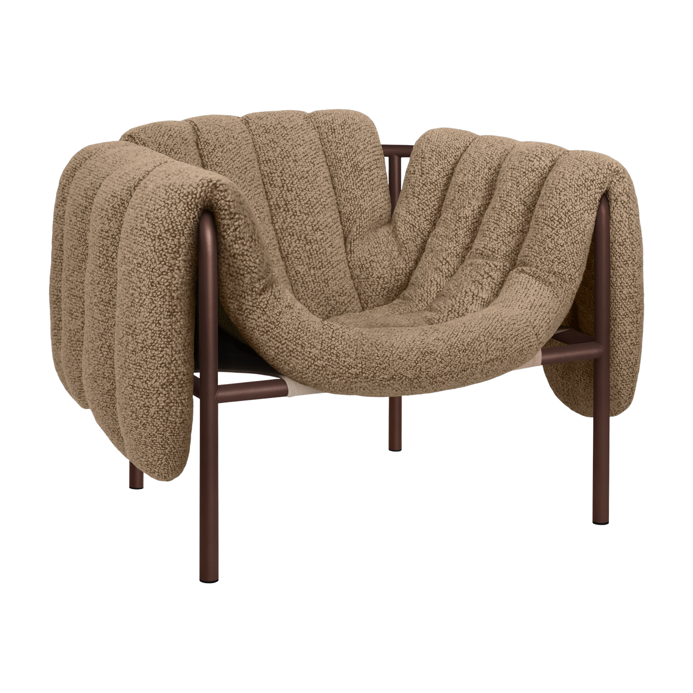 Lounge-Sessel aus brauner Wolle und braunem Stahl Puffy -. Hem
