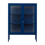 Mobiletto in acciaio e vetro scanalato blu navy 74x40x100cm The Mixer - Mustard