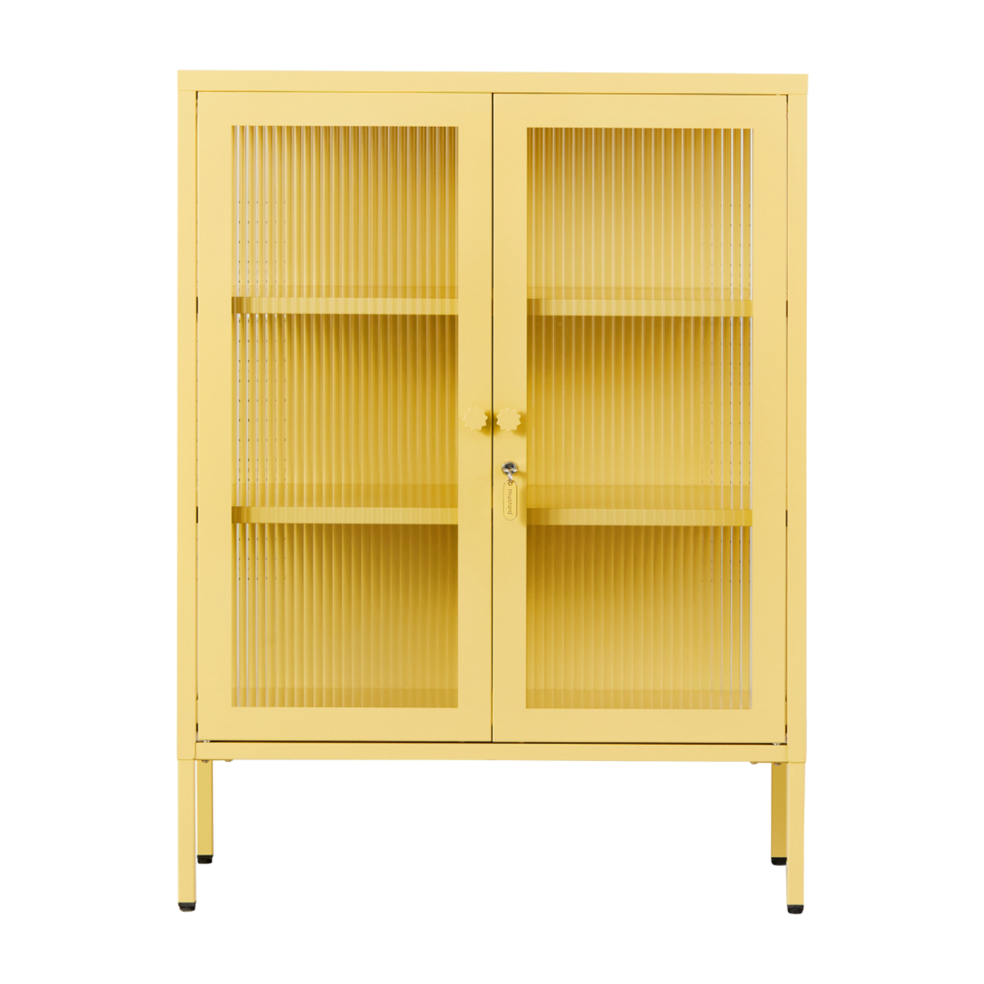 Mueble de acero amarillo mantequilla y cristal estriado 74x40x100cm The Mixer - Mustard