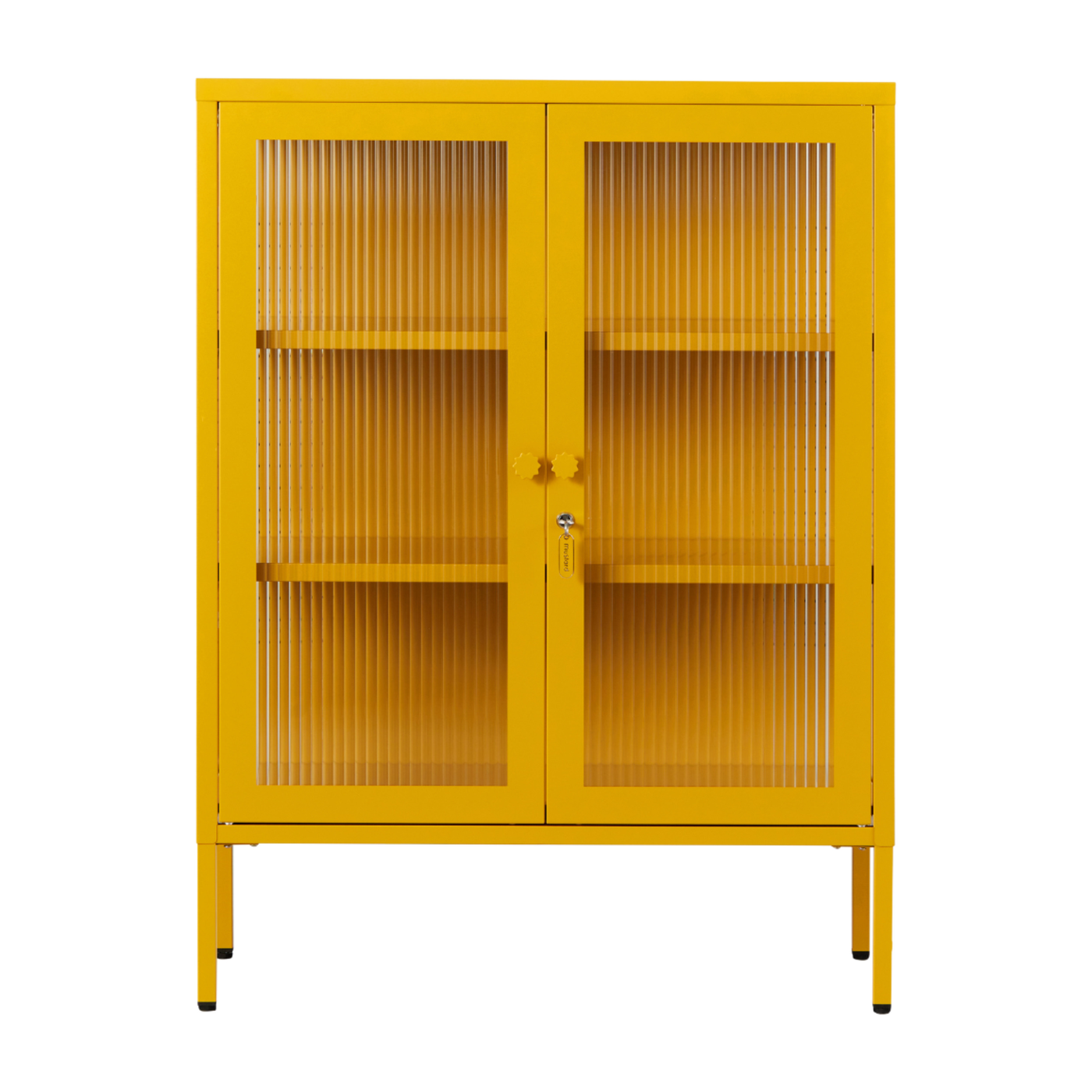 Mueble de acero amarillo mostaza y cristal estriado 74x40x100cm The Mixer - Mustard