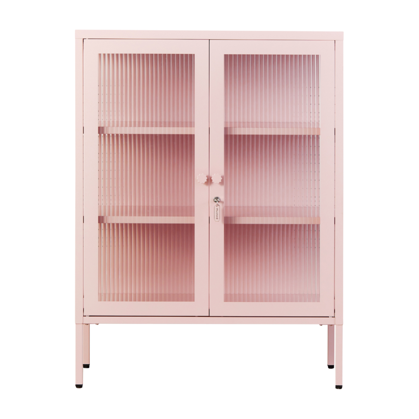 Armario de acero y cristal estriado rosa rubor 74x40x100cm The Mixer - Mustard