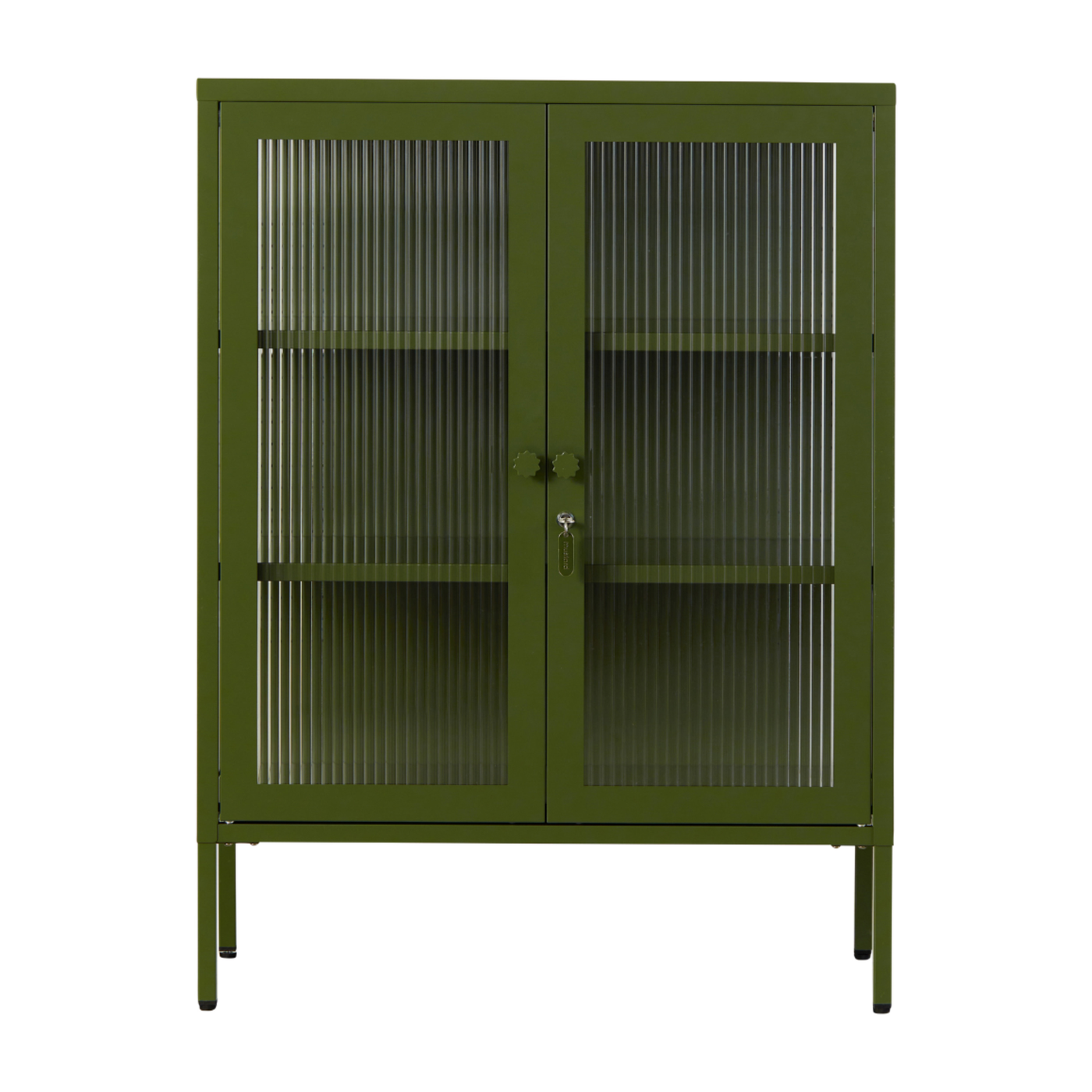 Armario de acero verde oliva y cristal estriado 74x40x100cm The Mixer - Mustard