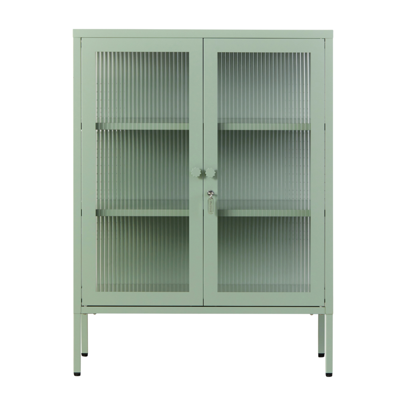 Armario de acero verde salvia y cristal estriado 74x40x100cm The Mixer - Mustard