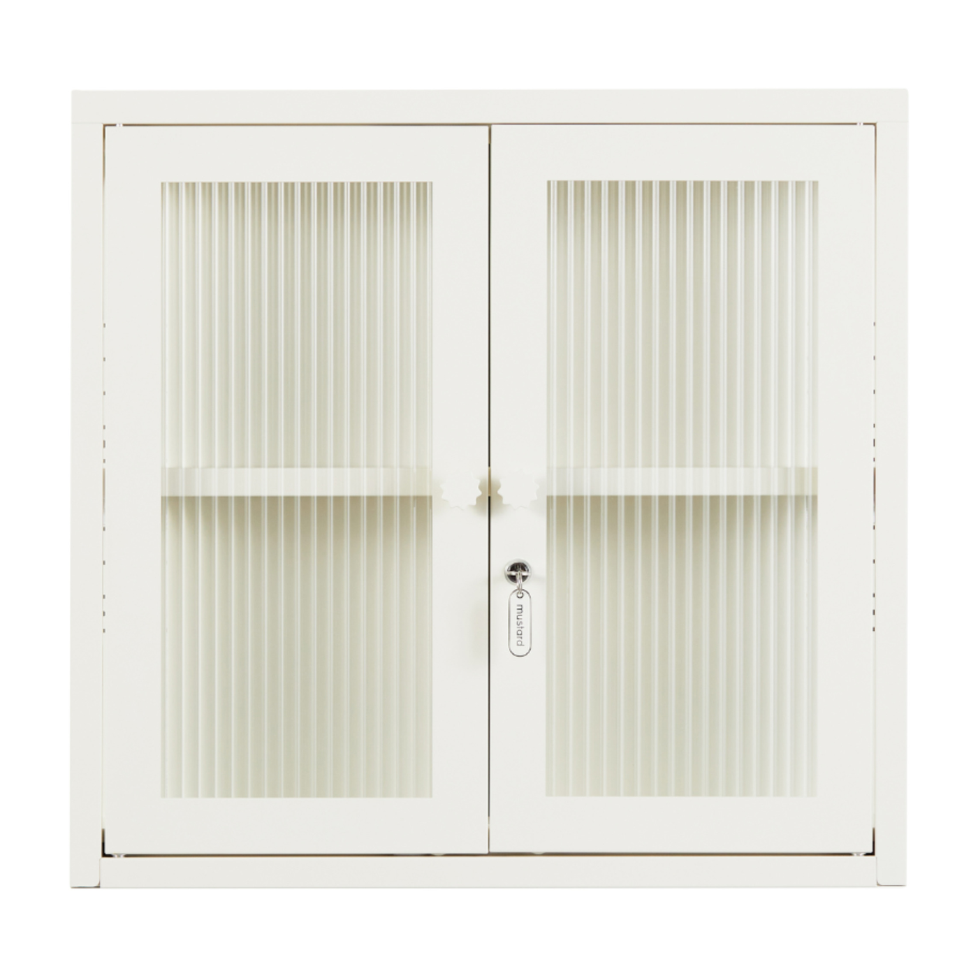 Wandschrank aus kreideweißem Stahl und geriffeltem Glas 60x18x57cm The Kit - -. Mustard